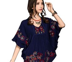 Kafeimali-Womens-Tops-Embroidered-Loose-Peasant-Butterfly